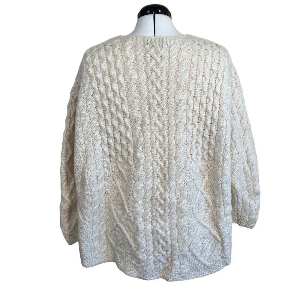 Aran Crafts XXL Vintage Cream Cable Knit Fisherman Cardigan Button-front Pockets - Picture 9 of 16